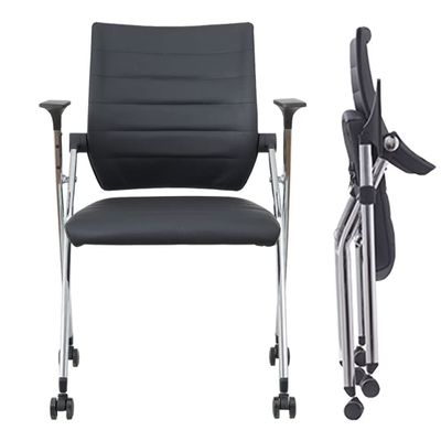 Comfortable Folding Chair with Wheels Desk Chairs for Bedroom,Ergonomic Home Office Foldable Office Chair with PU Leather Padded Seats Small Spaces,Gaming Foldable armrest,360 Degree Rotation,Black