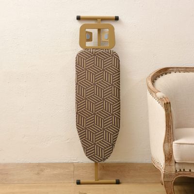 Golden Frame Ironing Board with T-Leg,Ironing Boards Height Adjustable, Foldable, Steam Iron Rest, 100% Cotton Cover with Extra-Thick Pad for Comfortable Ironing,for Home Laundry Rooms or Dorms ( Colo