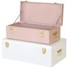 Vixdonos Metal Trunks College Dorm Steel Chests Decorative Storage Box Set of 2 Bedroom Organizer for Home Decor,23.7X14.2X9.5 Inches(Pink and White) view 1