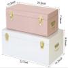 Vixdonos Metal Trunks College Dorm Steel Chests Decorative Storage Box Set of 2 Bedroom Organizer for Home Decor,23.7X14.2X9.5 Inches(Pink and White) view 2