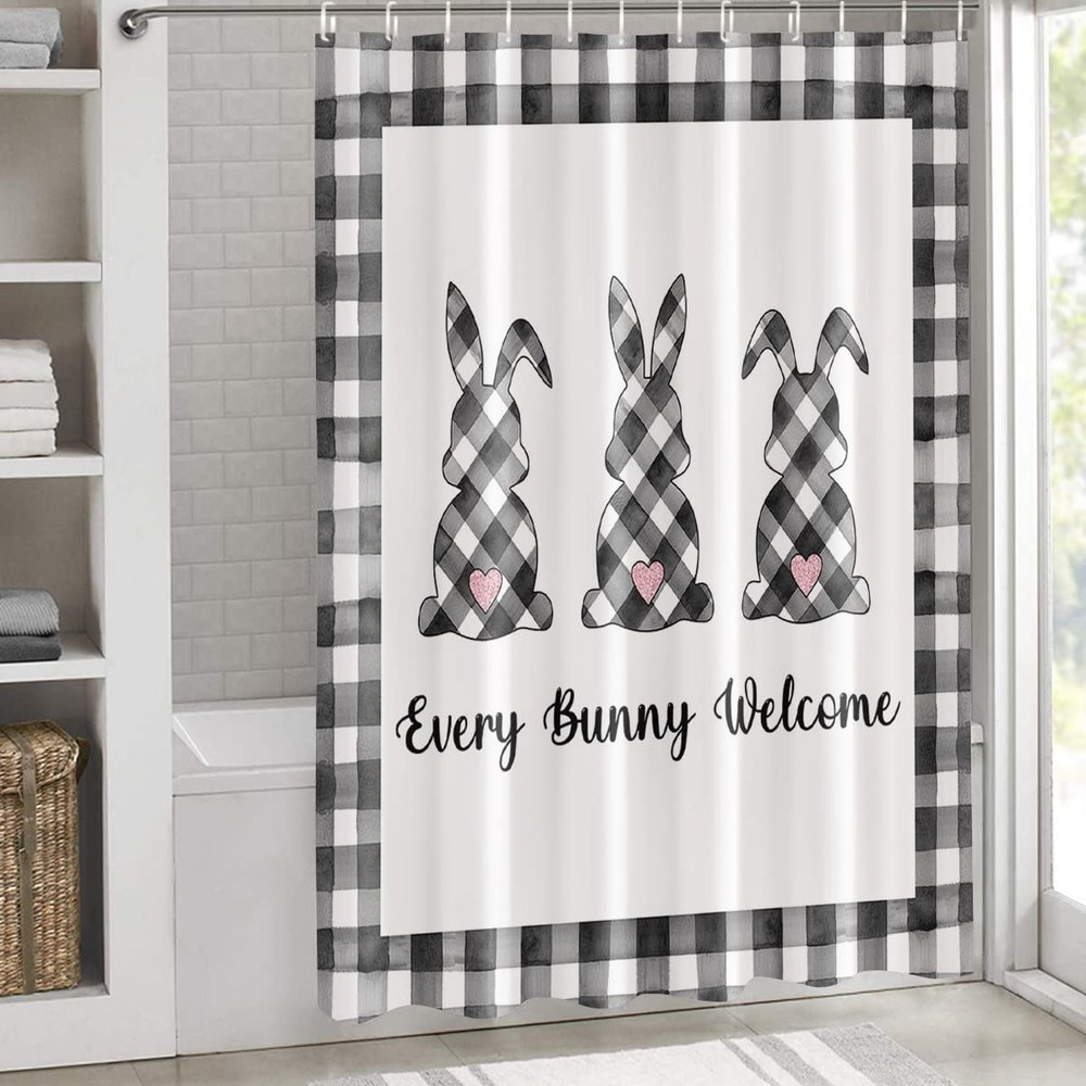 ZFUNCING Shower Curtain for Bathroom Easter Spring Bunny Rabbit Waterproof Bath Curtains Grommet Shower Curtains with Hooks for Bathtubs Toilet Decor 6072in Black White Buffalo Checkered