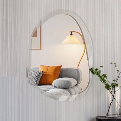 60X80cm Large Irregular Bathroom Mirror, Asymmetric Wall Mirror, Bedroom|living Room|corridor Decorative Mirror, Acrylic Glass Frame, 5mm HD Glass Mirror, Explosion Proof Design ( Color : White Transp