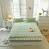 FCLDESHOP Queen Fitted Sheet Bedding,Quilted Thick Coral Fleece Fitted Bed Sheet, Ruffled Non-Slip Thermal Mattress Protector for Girls Bedroom,Green,150 * 200cm view 1