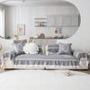 XSlive Boho Ruffles Couch Cover Cotton Quilted Sofa Covers Soft Embroidery Sectional Couch Cover Anti Slip Washable Sofa Slipcover Furniture Cover for Kids Dogs Cats (Light Gray,36"x36") view 2