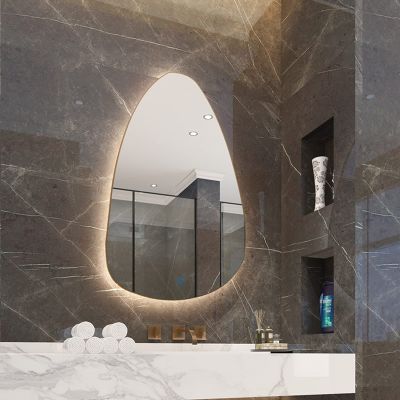 Frameless Irregular Wall Mirror With LED Light, Backlit Bathroom Mirror With LED Tri-colour Dimmable, Asymmetrical Water Drop Makeup Mirror, Vanity MirrorSmart Touch Button ( Color : Positive Hanging