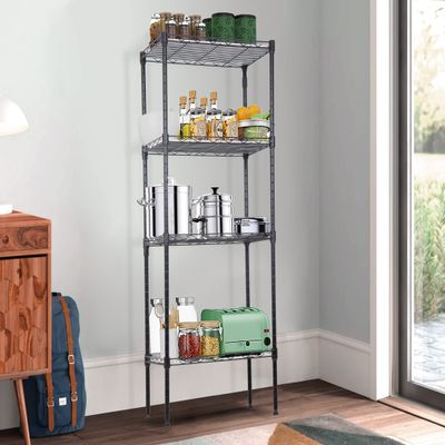 4-Tier Wire Shelving Unit, Adjustable Storage Shelves with 4 PP Sheets, Standing Unit - 600 lbs Capacity, 17.3 x 11.4 x 43.9 Inches, Black
