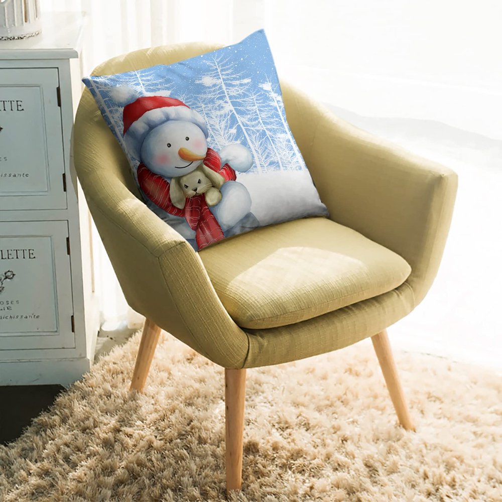 18x18 Inch Invisible Zipper Pillowcase - Merry Christmas Warm Snow and Bunny Pillow Covers Breathable Cool Cushion Covers for Couch Sofa Bed