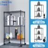 3-Tier Wire Storage Shelves, Heavy Duty Adjustable Shelving Unit with Wheels, Metal Shelf Organizer Storage Rack Shelves for Bedroom Kitchen Office, 450 LBS Capacity, 23" L x 13" W x 32" H, Black view 3