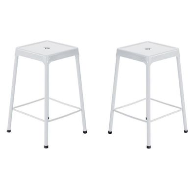 Home Square 25" Steel Backless Counter Stool in Glossy White - Set of 2