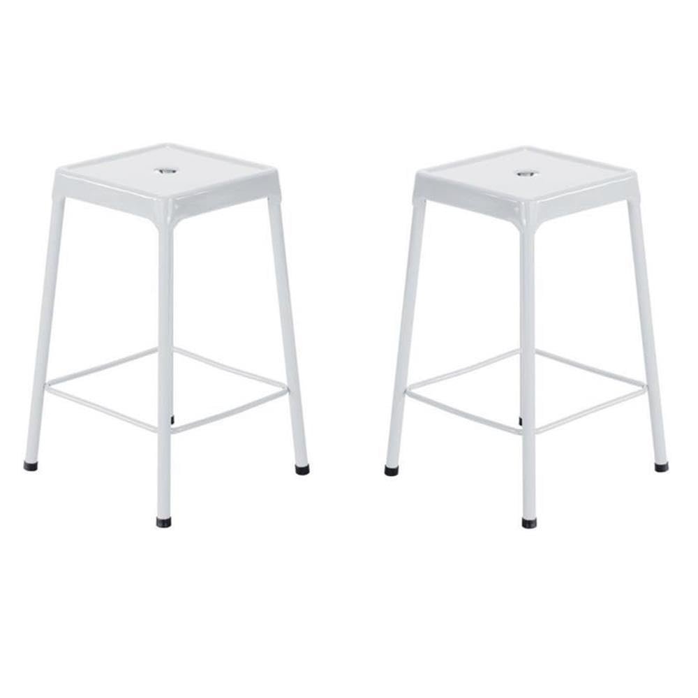 Home Square 25" Steel Backless Counter Stool in Glossy White - Set of 2
