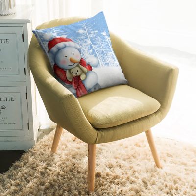 24x24 Inch Invisible Zipper Pillowcase - Merry Christmas Warm Snow and Bunny Pillow Covers Breathable Cool Cushion Covers for Couch Sofa Bed