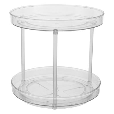 Zerodeko 1pc Rotatable Double-Layer Storage Rack for Bathroom and Kitchen Transparent Organizer Shelf for Cosmetics Spices and Household Items Space-Saving Design Anti-Slip Feature