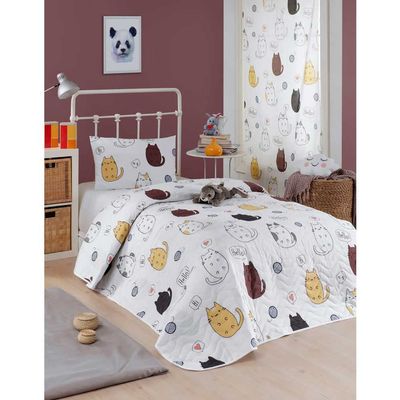BONPERLA Animals Bedding Set, Twin Size Bedspread Set, Cats Themed Coverlet, Kids Girls Boys Bedding, (Twin)