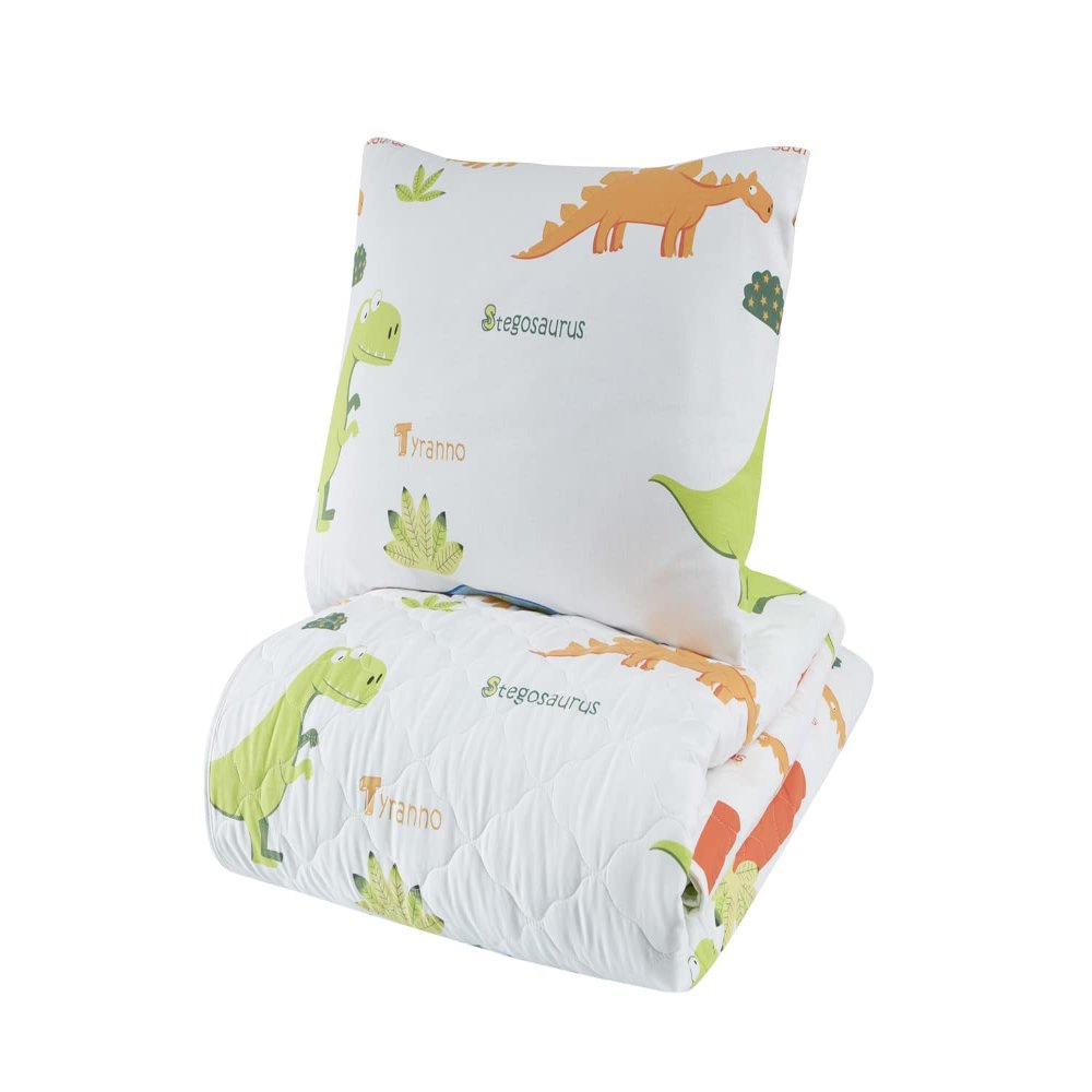 BONPERLA Animals Bedding Set, Twin Size Bedspread Set, Dinosaur White Themed Coverlet, Kids Boys Bedding, (Twin)