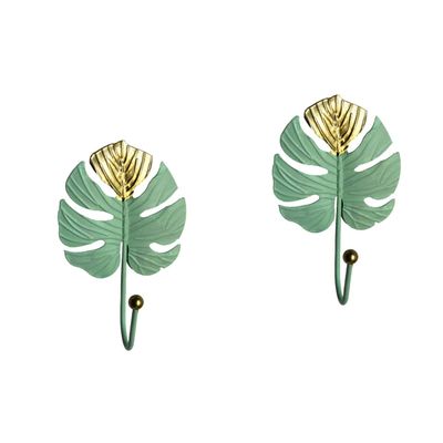 OUNONA 2 pcs Shaped Home Rustic Hanger for Key Green Multifunctional Idea Decorations Keys Clothing Cloth Wall Entryway Bedroom Bathroom Mini Hat Creative Hanging Holder Monstera