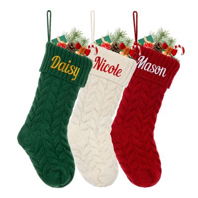 guccde Personalized Christmas Stocking Large Custom Knitted Embroidered Name Xmas Stocking for Family Kids Pets Fireplace Party Decor