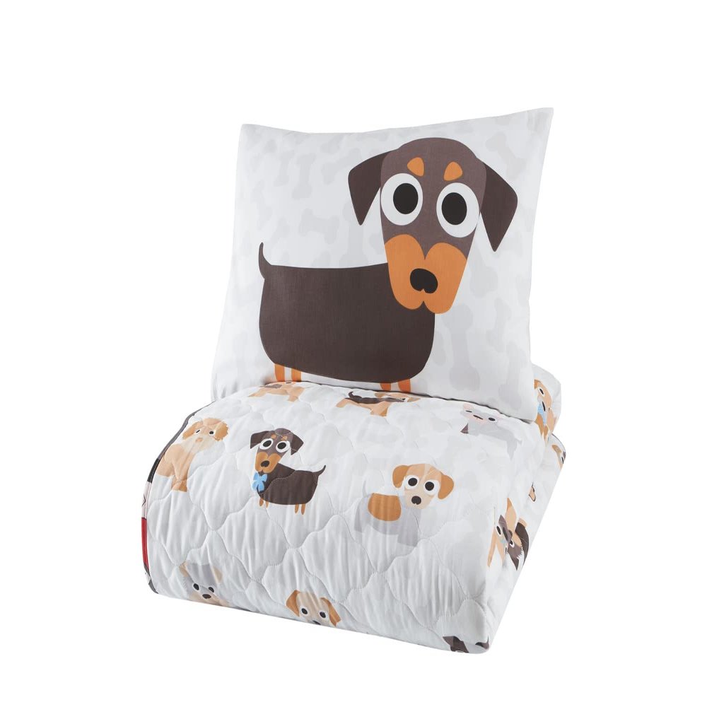 Animals Bedding Set, Twin Size Bedspread Set, Dog Themed Coverlet, Kids Boys Girls Bedding, (Twin)