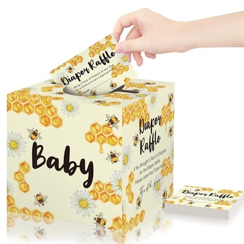 Azbuk Guess How Many Honeycombs Game for Baby Shower, 50 how many Cards and 1 Box, Funny Baby Shower Game Ideas for Boys or Girls, Bee Theme Party Decorations