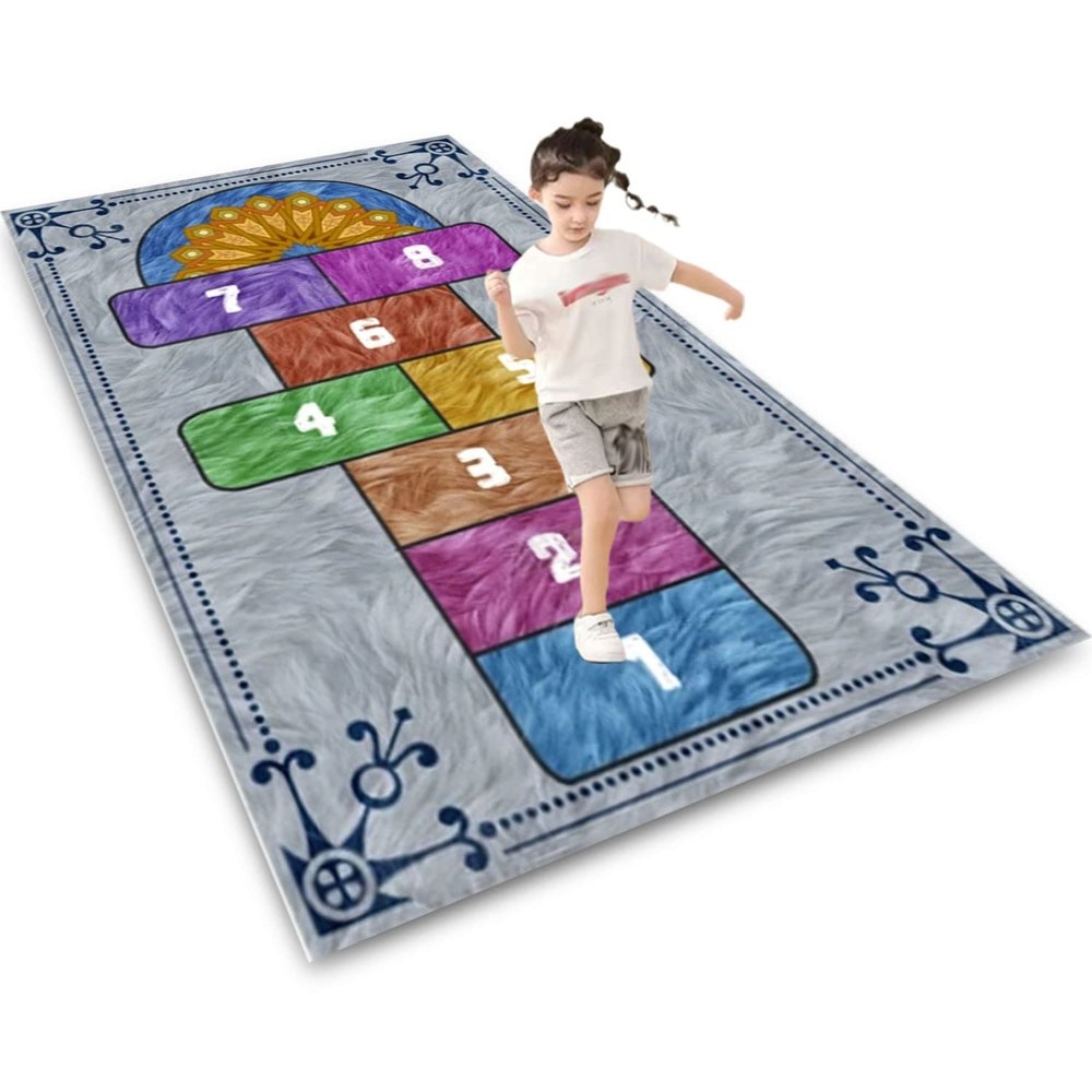 Hopscotch Rug Kids Rug Play Mat for Playroom,Fun Educational Carpet & Area Rugs, Non-Slip Numbers Learning Nursery Rug for Children Bedroom Classroom,Gift for Girls & Boys 6.6X10ft/79X118IN