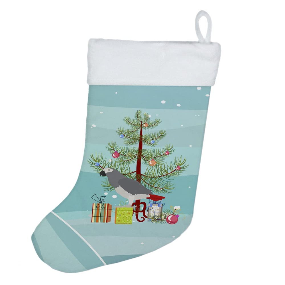 Caroline's Treasures CK4495CS African Grey Parrot Merry Christmas Christmas Stocking Fireplace Hanging Stockings Christmas Season Party Decor Family Holiday Decorations