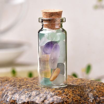1PC Natural Crystal Glass Wishing Bottle Home Decor Stone Natural Polished Stones Bottle Birthday Gifts,Colored Fluorite,50x22mm