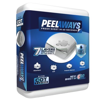 Peelaways Waterproof Disposable Bed Sheets  | As Seen On Shark Tank | 7-Layer Absorbent Wellness Sheets for Elderly, Homecare, Hospital Use and Travel - Cot (75" x 30" x 6")