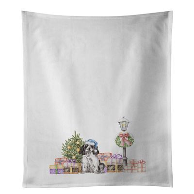 Caroline's Treasures CK8128WTKT Cocker Spaniel Black and White with Christmas Wonderland White Kitchen Towel Set of 2 Dish Towels Decorative Bathroom Hand towel for Hand, Face, Hair, Yoga, Tea, Dishcl