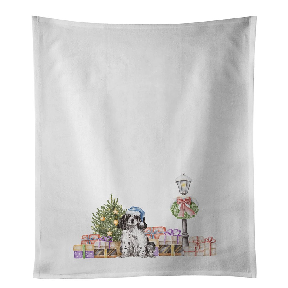 Caroline's Treasures CK8128WTKT Cocker Spaniel Black and White with Christmas Wonderland White Kitchen Towel Set of 2 Dish Towels Decorative Bathroom Hand towel for Hand, Face, Hair, Yoga, Tea, Dishcl