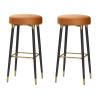 28 Inches Metal Round Leather Barstools Counter Bar Stools Sets of 2 Bar Height without Backrests No Armrests Upholstered Bar Chairs Gold Stainless Steel Square Footrest, for Coffee Pub Kitchen Dining view 1