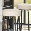 28 Inches Metal Round Leather Barstools Counter Bar Stools Sets of 2 Bar Height without Backrests No Armrests Upholstered Bar Chairs Gold Stainless Steel Square Footrest, for Coffee Pub Kitchen Dining view 2