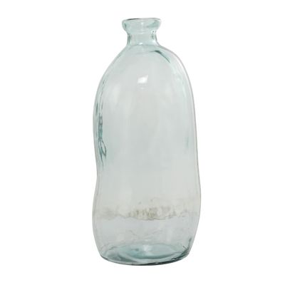 Deco 79 Recycled Glass Handmade Decorative Vase Spanish Bottleneck Centerpiece Vase, Flower Vase for Home Decoration 13" x 13" x 29", Blue