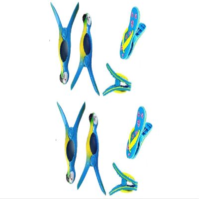 4 Set (8 Ct) 2X Blue Flipflop / 2X Blue Parrot Beach Towel Clips Jumbo Size for Beach Chair, Cruise Beach Patio, Pool Accessories for Chairs, Household Clip, Baby Stroller
