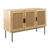 CorLiving Emmett Engineered Wood Sideboard with 3 Rattan Finished Doors and 4 Shelves, Light Brown view 1