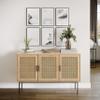 CorLiving Emmett Engineered Wood Sideboard with 3 Rattan Finished Doors and 4 Shelves, Light Brown view 2