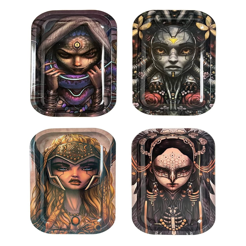 Collectible Fantasy Art Tray Set - Vanity CatchAll Trays for Jewelry, Dice, Decor, or Large 10 inch Rolling Trays - Featuring All 4 Goddess Designs by Artist Ryan Bollinger
