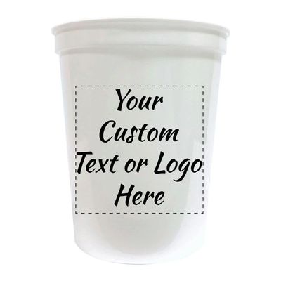 Custom Party Cups Personalized with your Logo or Message Disposable or Reusable 16 oz Plastic Stadium Cups Starting at Set of 10 - White