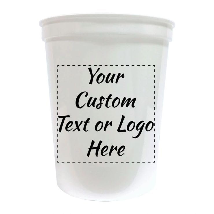 Custom Party Cups Personalized with your Logo or Message Disposable or Reusable 16 oz Plastic Stadium Cups Starting at Set of 10 - White