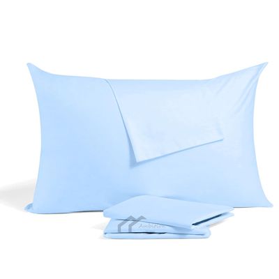 Egyptian Cotton Toddler Travel Mini Pillowcase 14 x 20 Zipper Set of 2 Small Pillow Cases for Travel Pillows 500 Thread Count 100% Soft Light Blue