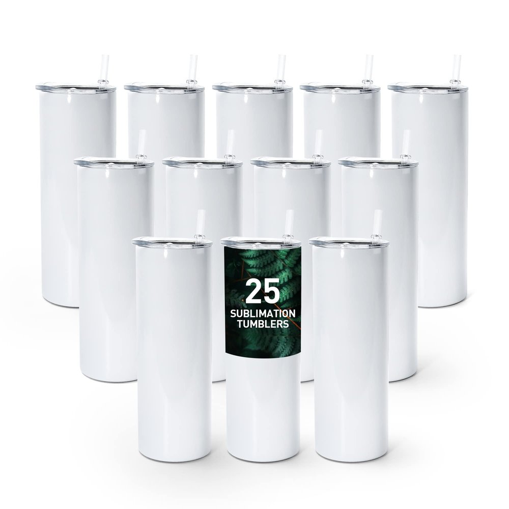 AGH 25 Pack 20oz Sublimation Tumblers, Stainless Steel Vacuum Insulated with Lids & Straws, Double Wall Sublimation Blanks Coffee Tumblers