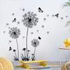 Buiory Dandelion Wall Decals Removable Flower Wall Stickers Peel and Stick Floral Butterfly Murals Dandelion Party Decoration for Bedroom Living Room Sofa Backdrop TV Dandelion Wall Decor (Black) view 4