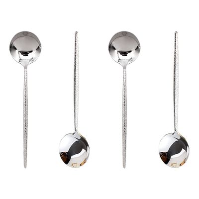 Stainless Steel Hammered Soup Spoon, Korean Long Round Handle Spoon, 4 Pieces of Steel Hammered Spoons, 8 Inches.