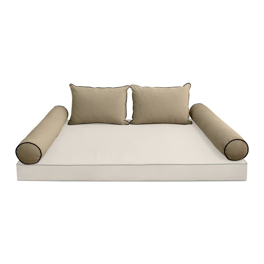 Prolinemax Style V4 Twin Size Velvet Contrast Pipe Indoor Daybed Bolster Pillow Cushion Fitted Sheet |Cover ONLY| AD304