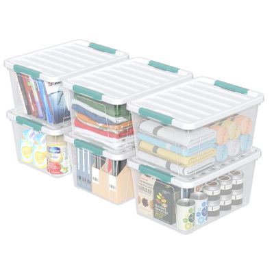 Bblina 6 Packs 35 L Clear Plastic Latching Bins with Lids, Large Storage Tote Boxes