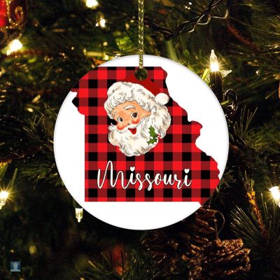Christmas Ornament Missouri US State Buffalo Check Plaid Cut Out 2022 Personalized Christmas Ornament State Buffalo Check Plaid Santa Missouri 3" Ceramic Elegant Christmas Hanging Ornaments