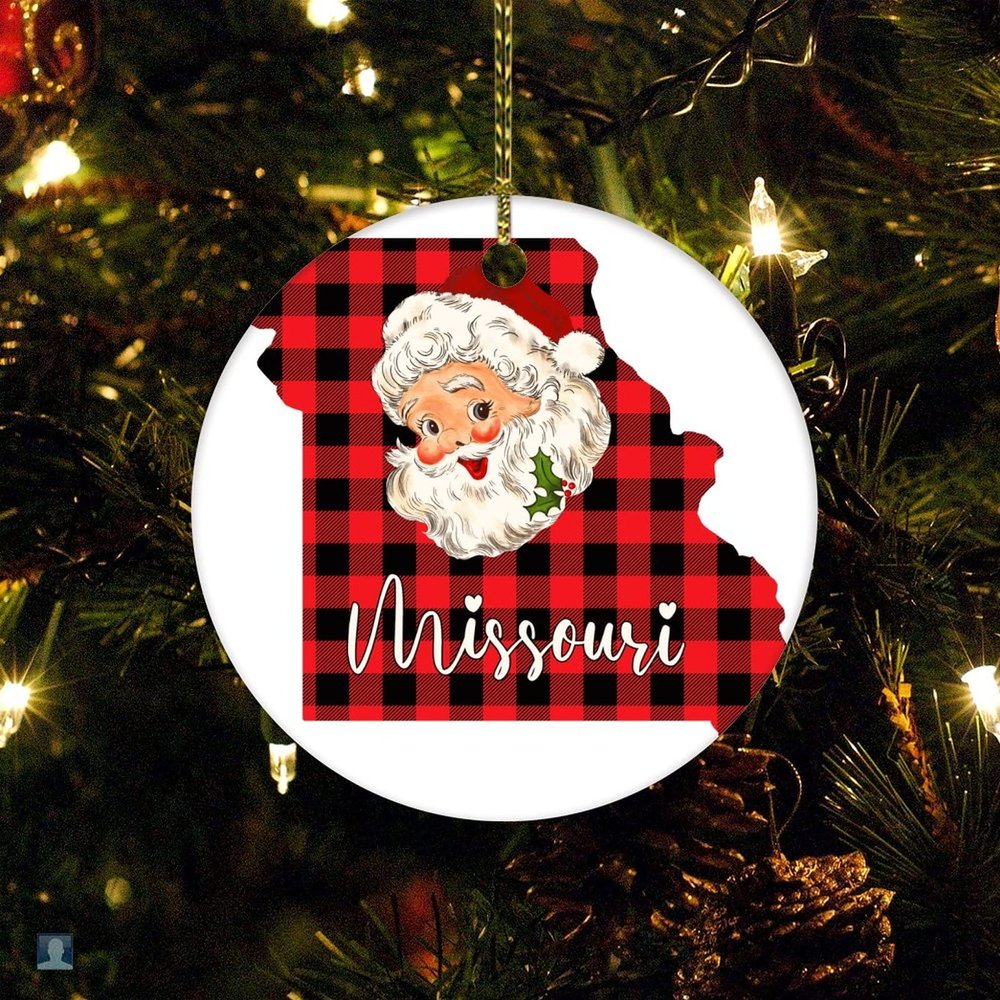 Christmas Ornament Missouri US State Buffalo Check Plaid Cut Out 2022 Personalized Christmas Ornament State Buffalo Check Plaid Santa Missouri 3" Ceramic Elegant Christmas Hanging Ornaments