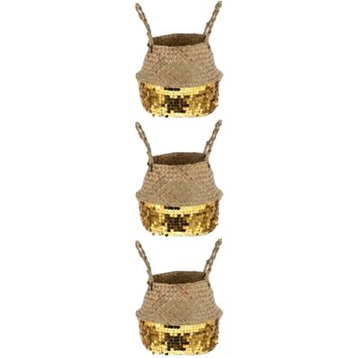 Zerodeko 3pcs Handmade Flower Storage Basket Woven Sundries Organizer Stylish Decorative Storage for Home Capacity Material for Living Room Balcony Garden