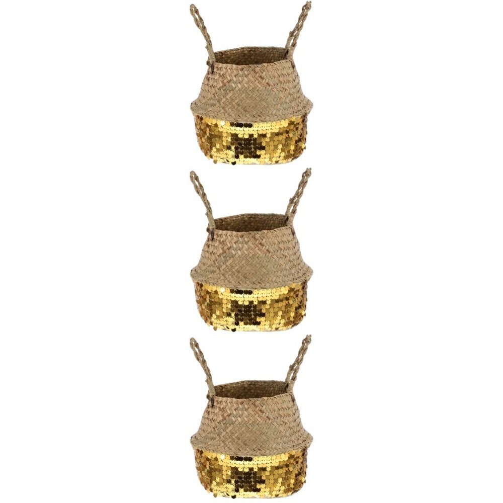 Zerodeko 3pcs Handmade Flower Storage Basket Woven Sundries Organizer Stylish Decorative Storage for Home Capacity Material for Living Room Balcony Garden