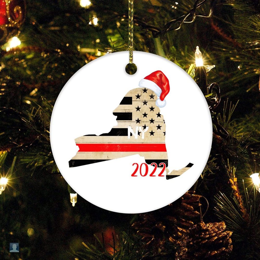 Christmas Ceramic Ornament New York State 2022 Ceramic Elegant Christmas Hanging Ornaments State 2022 with Sante Hat New York Ornament for Christmas Tree