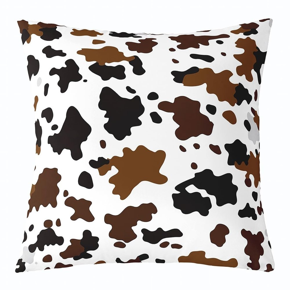 Cowhide Throw Pillow Cover 16x16 Farm Cow Print Pillow Cover Brown Black Tie Dye Cushion Cover for Kids Boys Girls Adults Farmhouse Animal Western Cowboy Decorative Square Pillow Case