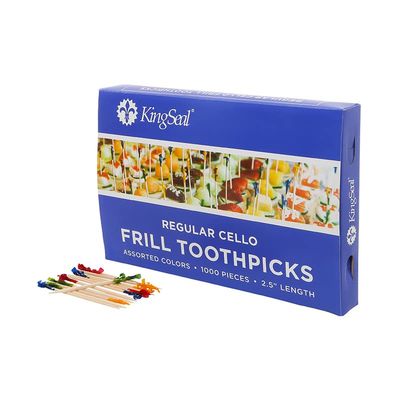 2000 Count | KingSeal Regular Sandwich Frill Toothpicks, Assorted Colors, 2.5 Inch Length, Bamboo Wood - 2 Boxes x 1000 Each